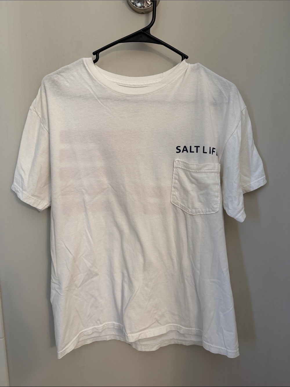 Salt Life White Tee with Navy Chest Logo and Pocket